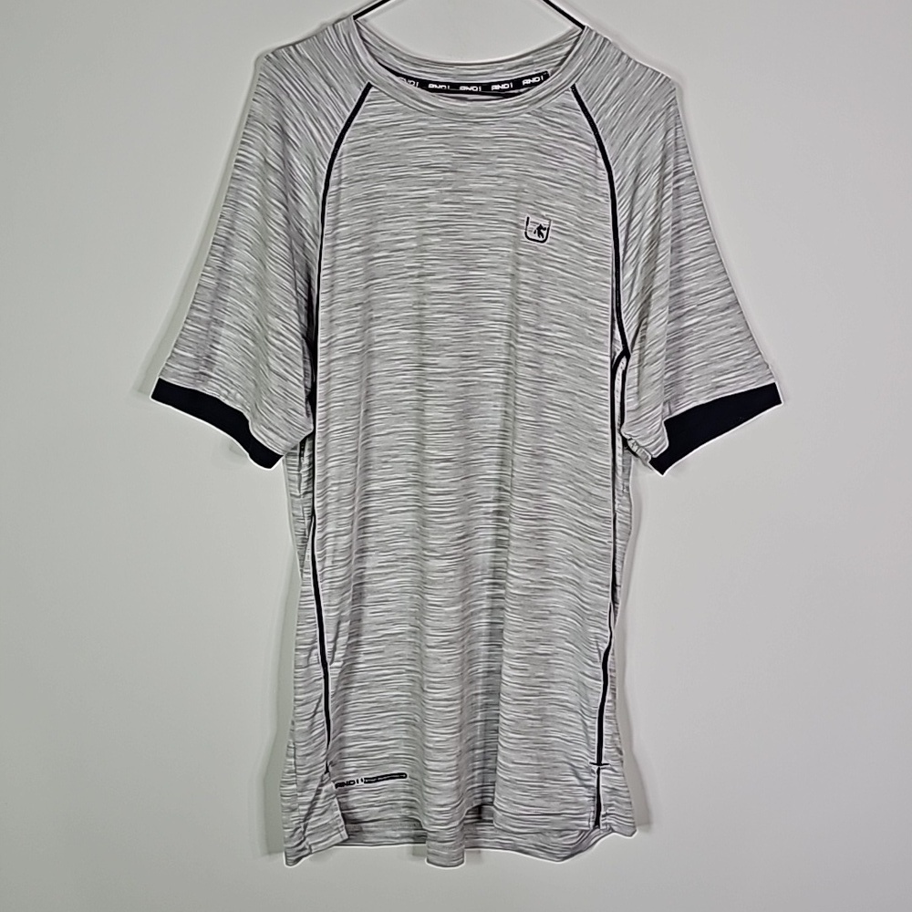 And1 medium silver and black short sleeve athletic shirt
